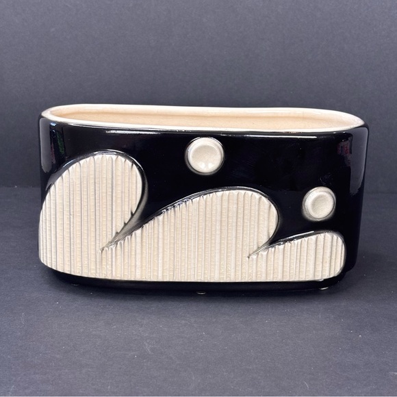 Other - Art Deco Pottery Planter Vase Gloss Black White Royal Copley 7.25” long